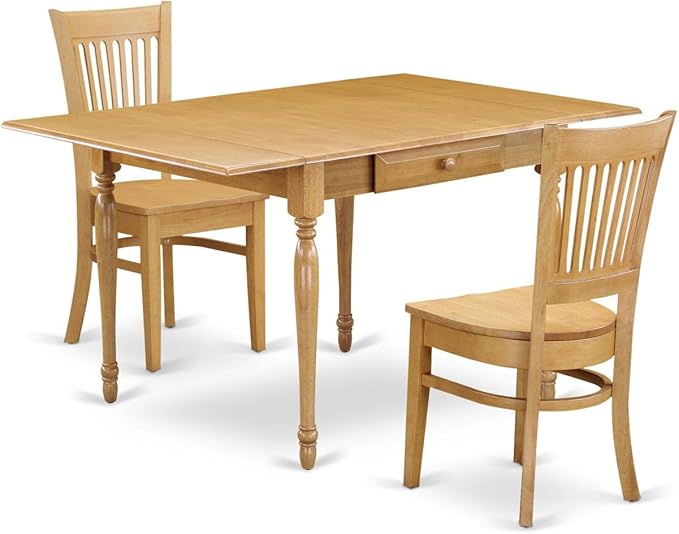 East West Furniture MZVA3-OAK-W Monza 3 Piece Room Set Contains a Rectangle Kitchen Table with Dropleaf and 2 Dining Chairs, 36x54 Inch - LeafyLoom