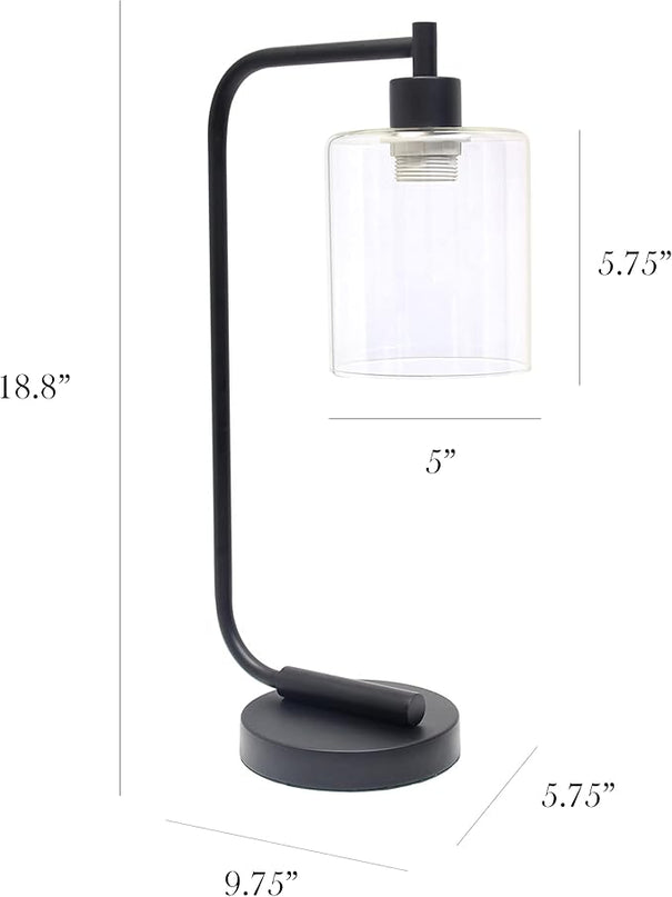 Simple Designs LD1036-BLK-LB 18.8" Industrial Bronson Antique Style Iron Lantern Desk Table Lamp with Glass Shade for Home Décor, Office, Living Room, Bedroom, Black, with Feit LED Bulb Included - LeafyLoom