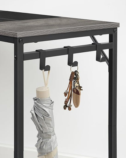 HOOBRO Computer Desk, Home Office Desk with Power Outlet, Modern Study Writing Desk with 3 Hooks for Study Room, Home Office, Sturdy and Stable, Easy to Assemble, Charcoal Gray and Black BC41UDN01 - LeafyLoom