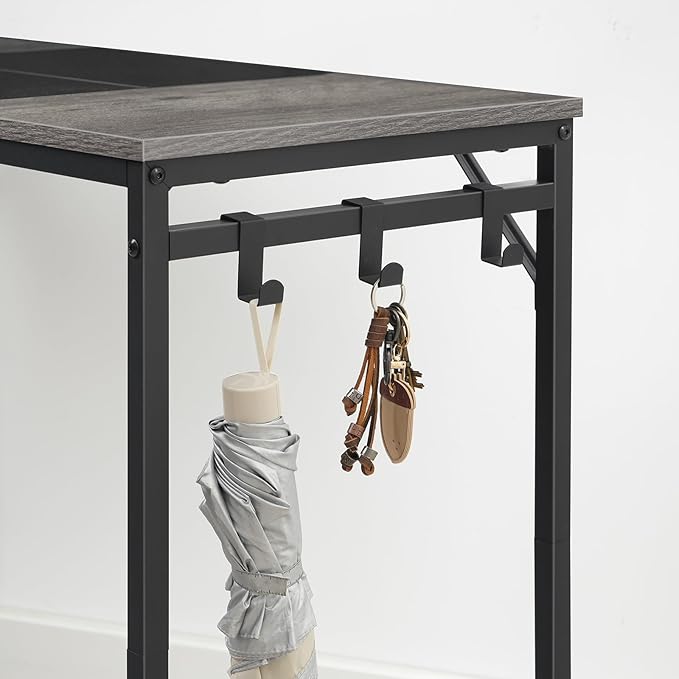 HOOBRO Computer Desk, Home Office Desk with Power Outlet, Modern Study Writing Desk with 3 Hooks for Study Room, Home Office, Sturdy and Stable, Easy to Assemble, Charcoal Gray and Black BC41UDN01 - LeafyLoom