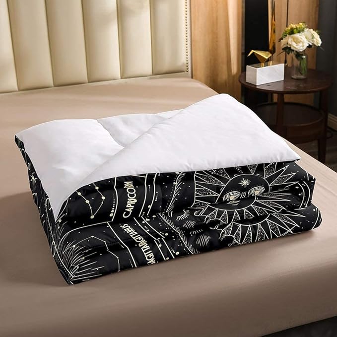 Erosebridal Bohemian Sun Moon Comforter Set Queen Size, Constellation Down Comforter, Starry Sky Quilted Duvet, Exotic Style Black Room Decor Duvet Insert,Super Soft Breathable - LeafyLoom