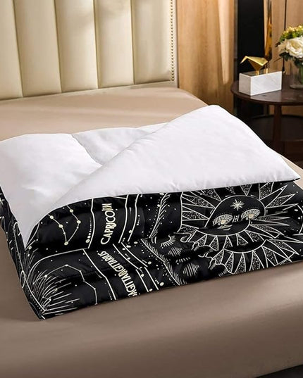 Erosebridal Bohemian Sun Moon Comforter Set Full Size, Constellation Down Comforter, Starry Sky Quilted Duvet, Exotic Style Black Room Decor Duvet Insert,Super Soft Breathable - LeafyLoom