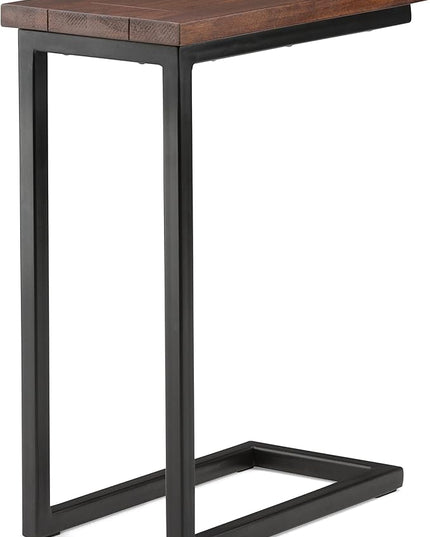 SIMPLIHOME Skyler SOLID MANGO WOOD and Metal 18 Inch Wide Rectangle C Side Table in Dark Cognac Brown, Fully Assembled, For the Living Room and Bedroom - LeafyLoom