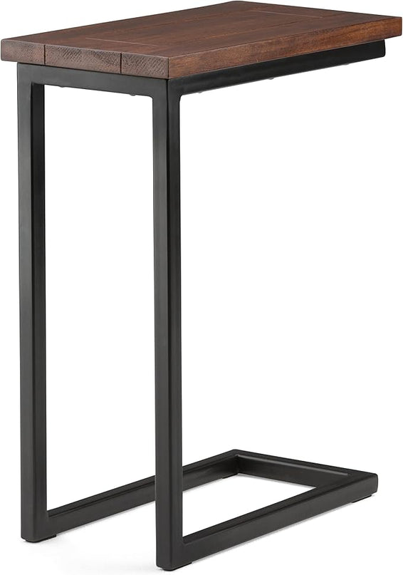SIMPLIHOME Skyler SOLID MANGO WOOD and Metal 18 Inch Wide Rectangle C Side Table in Dark Cognac Brown, Fully Assembled, For the Living Room and Bedroom - LeafyLoom