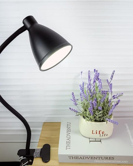 Desk Lamp Reading Light Clamp Lamp 3 Color Modes 10 Brightness Dimmer Table Lamp with Auto Off Timer Eye-Caring Lamp for Home Office 360° Flexible Gooseneck Clip AC Adapter Include(Black) - LeafyLoom