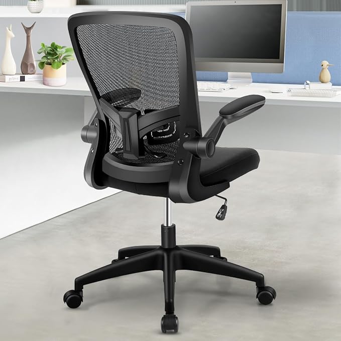 FelixKing Office Chair, Home Desk Chair with Lumbar Support Adjustable Height and Swivel Gaming Computer Chair with Flip up Armrests for Meeting Room (Black) - LeafyLoom