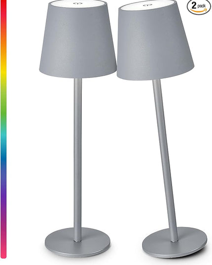 2-Pack RGB Cordless Table Lamp, RGB 8 Modes & Touch Control Rechargeable Battery Desk Lamp, IP54 Waterproof outdoor table lamp for Bedroom/Outdoor/Restaurant/Camping/Bars (Grey) - LeafyLoom