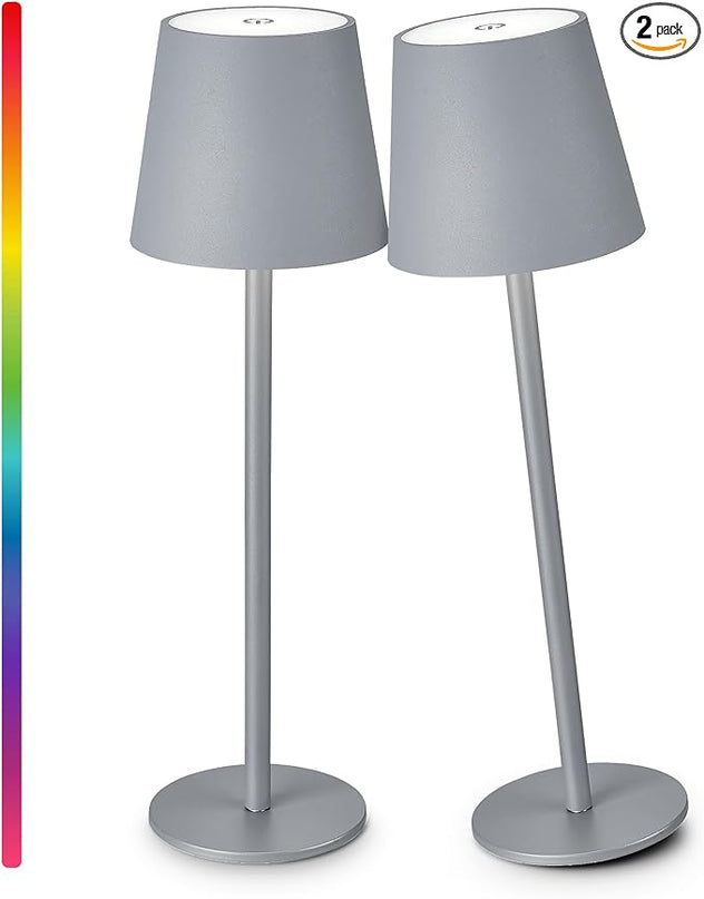 2-Pack RGB Cordless Table Lamp, RGB 8 Modes & Touch Control Rechargeable Battery Desk Lamp, IP54 Waterproof outdoor table lamp for Bedroom/Outdoor/Restaurant/Camping/Bars (Grey) - LeafyLoom