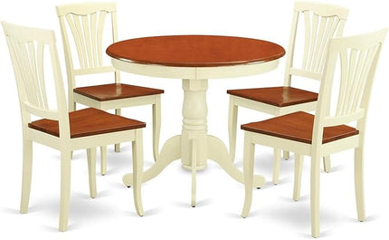 East West Furniture ANAV5-WHI-W 5 Piece Room Furniture Set Includes a Round Kitchen Table with Pedestal and 4 Dining Chairs, 36x36 Inch - LeafyLoom