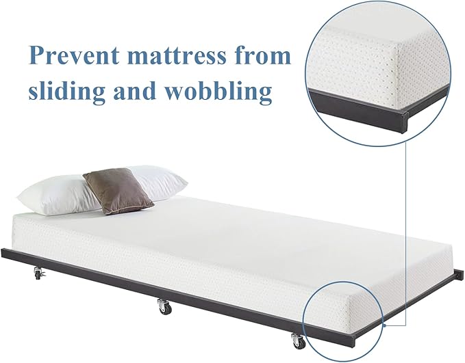 VECELO Twin Trundle Bed Frame Only/Roll Out/Enhanced & Up-Graded Metal Slats Support, Black - LeafyLoom