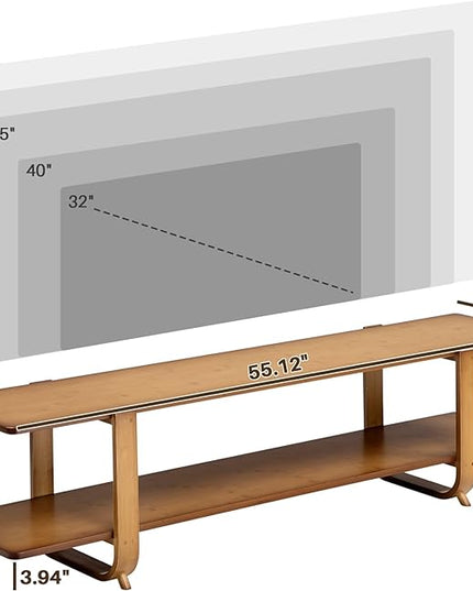 HollyHOME Bamboo TV Stand with Storage for TVs up to 65'', Modern Entertainment Center with 2 Open Shelf, Accent TV Media Console Table for Living Room, Bedroom, 55"(L), Walnut - LeafyLoom