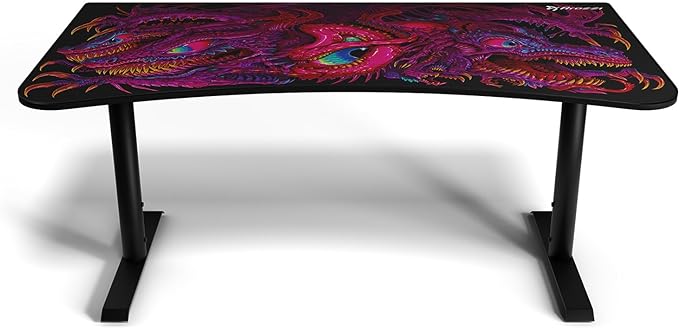 Arozzi Arena Special Edition Ultrawide Curved Gaming and Office Desk with Full Surface Water Resistant Desk Mat Custom Monitor Mount Cable Management Cut Outs - Crawling Chaos - LeafyLoom