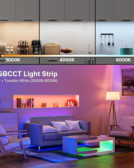 BTF-LIGHTING RGBCCT 5 Colors in 1 LED 5050SMD RGBWW RGB+Dimmable Tunable Color Temperature 2700K-6500K 16.4ft 60LEDs/m 300LEDs DC24V Multi-Colored Lights IP65 for Decoration(No Adapter or Controller) BTF-LIGHTING