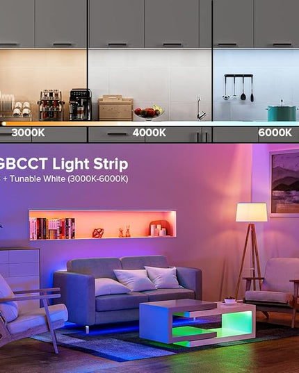 BTF-LIGHTING RGBCCT 5 Colors in 1 LED Tape Lights 5050SMD RGBWW RGB+Dimmable Color Temperature 2700K-6500K 16.4ft 96LED/m 480LED IP30 DC24V White PCB for Home Decoration(No Adapter or Controller) BTF-LIGHTING