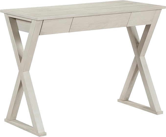 OSP Home Furnishings Marna Modern Writing Home Office Desk with Drawer, Weathered White Finish - LeafyLoom