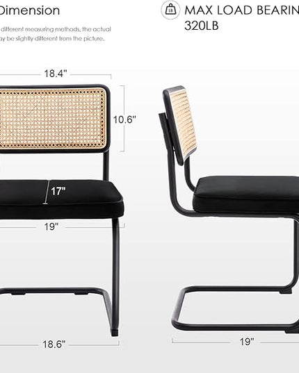 Zesthouse Rattan Dining Chairs Set of 2, Velvet Accent Chairs with Natural Cane Back & Stainless Chrome Base, Modern Mid Century Breuer Designed Chairs, Upholstered Dining Room Kitchen Chairs - LeafyLoom