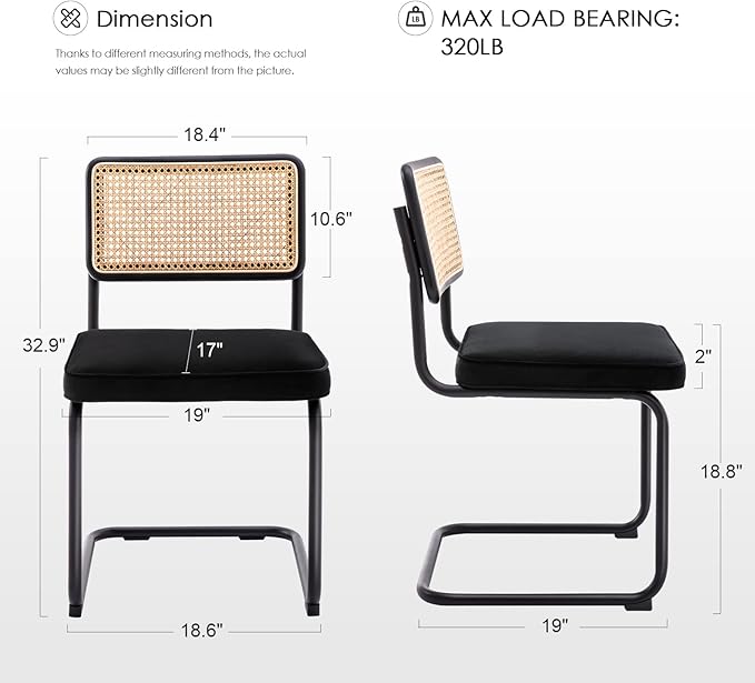 Zesthouse Rattan Dining Chairs 4pcs, Velvet Accent Chairs with Natural Cane Back & Stainless Chrome Base, Modern Mid Century Breuer Designed Chairs,Upholstered Dining Living Room Kitchen Chairs - LeafyLoom