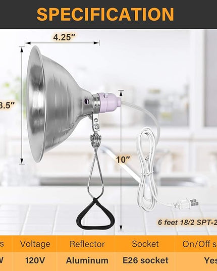Simple Deluxe Clamp Lamp Light 150 Watt with 8.5 Inch Aluminum Reflector (no Bulb Included), 6 Feet Cord, 1 Pack, White - LeafyLoom