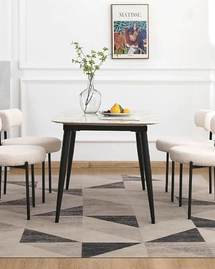 EDWELL White Dining Chairs Set of 4, Modern Dining Room Chairs with 3.94“ Cushions and Metal Legs, Round Upholstered Kitchen Dining Chairs, Ergonomic Backrest Boucle Chairs for Kitchen, Living Room - LeafyLoom