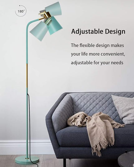 Floor Lamp, Industrial Floor Lamps for Living Rooms Rustic Farmhouse Reading Standing Floor Lamp Adjustable Metal Heads Indoor Task Lighting for Living Room Bedroom Office Home Décor (Green) - LeafyLoom