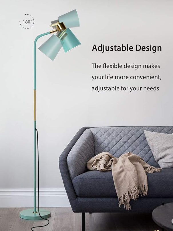 Floor Lamp, Industrial Floor Lamps for Living Rooms Rustic Farmhouse Reading Standing Floor Lamp Adjustable Metal Heads Indoor Task Lighting for Living Room Bedroom Office Home Décor (Green) - LeafyLoom