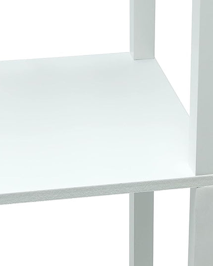 Simple Designs LF1014-WHT-LB Three Shelf Etagere Organizer Storage Floor Lamp with White Linen Shade for Living Room, Bedroom, Office, Hallway, White, with Feit LED Bulb Included - LeafyLoom