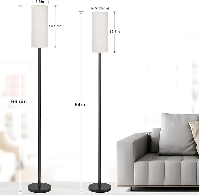 Ambimall 66'' Floor Lamps for Living Room with Remote Control and Stepless Dimmable Colors Temperature & Brightness, 9W Bulb Included(Beige Lampshade & Black Pole) - LeafyLoom
