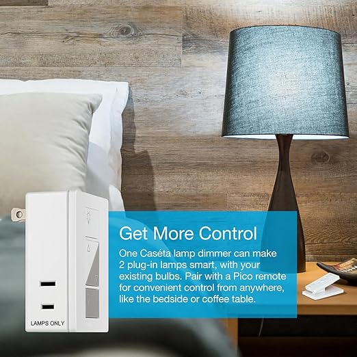Lutron Caseta Smart Lamp Dimmer Switch (Lutron Smart Hub Required) for Floor and Table Lamps, for Dimmable LED Lights, up to 100 Watt, PD-3PCL-WH, White Lutron