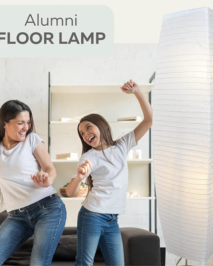 LIGHTACCENTS Japanese Style Rice Paper Floor Lamp - 50 Inches Tall Living Room Paper Lamp with White Paper Shade and Chrome Base, On/Off Foot Switch - Ideal as Paper Floor Lamps for Living Room - LeafyLoom