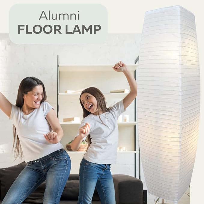 LIGHTACCENTS Japanese Style Rice Paper Floor Lamp - 50 Inches Tall Living Room Paper Lamp with White Paper Shade and Chrome Base, On/Off Foot Switch - Ideal as Paper Floor Lamps for Living Room - LeafyLoom
