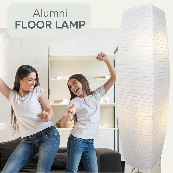 LIGHTACCENTS Alumni Paper Floor Lamps 2-Pack - Japanese Inspired Standing Lights with Chrome Base and Elegant White Paper Shade, Paper Lantern Lamp with Rice Paper Lamp Shade (Set of 2) - LeafyLoom