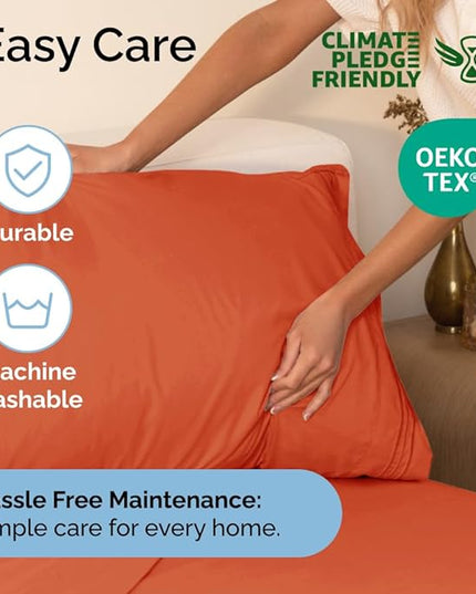 Full Size 4 Piece Sheet Set - Comfy Breathable & Cooling Sheets - Hotel Luxury Bed Sheets for Women & Men - Deep Pockets, Easy-Fit, Extra Soft & Wrinkle Free Sheets - Coral Oeko-Tex Bed Sheet Set - LeafyLoom
