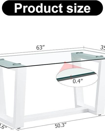 NicBex Glass Dining Table Large Modern Minimalist Rectangular for 6-8 with 0.4" Tempered Glass Tabletop and White MDF Trapezoid Bracket for Kitchen Dining Living Meeting Room Banquet Hall, White - LeafyLoom