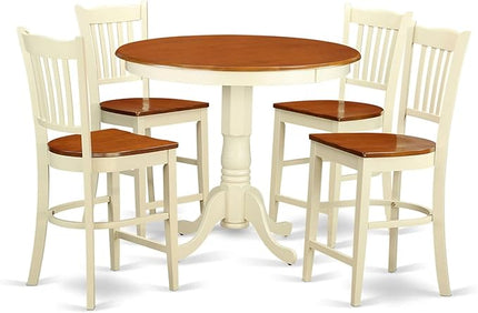 East West Furniture JAGR5-WHI-W 5 Piece Kitchen Counter Set Includes a Round Dining Room Table with Pedestal and 4 Dining Chairs, 36x36 Inch, Buttermilk & Cherry - LeafyLoom