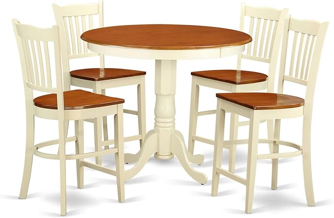 East West Furniture JAGR5-WHI-W 5 Piece Kitchen Counter Set Includes a Round Dining Room Table with Pedestal and 4 Dining Chairs, 36x36 Inch, Buttermilk & Cherry - LeafyLoom