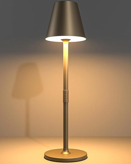 Modern LED Cordless Table Lamp, 4000mAh Rechargeable Battery, 3 Level Brightness Night Light, Metal Shell, Minimalist Design, for Couples Dinner/Coffee Table/Restaurant/Bedroom, Khaki - LeafyLoom