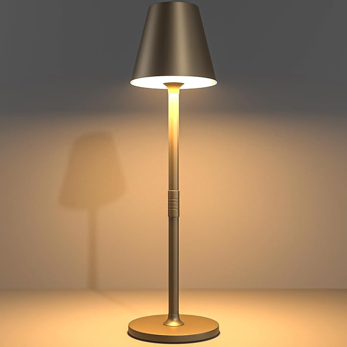 Modern LED Cordless Table Lamp, 4000mAh Rechargeable Battery, 3 Level Brightness Night Light, Metal Shell, Minimalist Design, for Couples Dinner/Coffee Table/Restaurant/Bedroom, Khaki - LeafyLoom