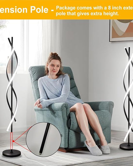 Modern Spiral Floor Lamps for Living Room, 40W LED Floor Lamp with Remote Control, 60 Inch 3 Color Temperatures & Dimmable Brightness Corner Standing Lamp Black Floor Lamp for Bedroom, Office - LeafyLoom
