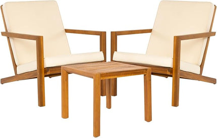 Eleve 400lbs Capacity Outdoor Set of 2 with Wooden Side Table, FSC Certified Acacia Wood Patio Furniture Set for Firepit Porch, Large, Slanted Backrest Club Chair - LeafyLoom