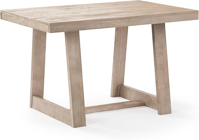 Plank+Beam 48 Inch Farmhouse Dining Table, Rustic Solid Wood Kitchen Table, Dinner Table for Dining Room, Home Office Furniture, Seashell Wirebrush - LeafyLoom