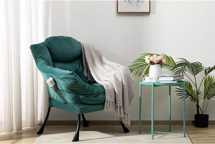 HollyHOME Modern Fabric Large Lazy Chair, Accent Oversized Comfy Reading Chair, Thick Padded Cozy Lounge Chair with Armrest, Leisure Sofa Chair for Living Room, Bedroom, Dorm, Dark Atrovirens - LeafyLoom