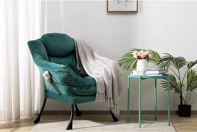 HollyHOME Modern Fabric Large Lazy Chair, Accent Oversized Comfy Reading Chair, Thick Padded Cozy Lounge Chair with Armrest, Leisure Sofa Chair for Living Room, Bedroom, Dorm, Dark Atrovirens - LeafyLoom
