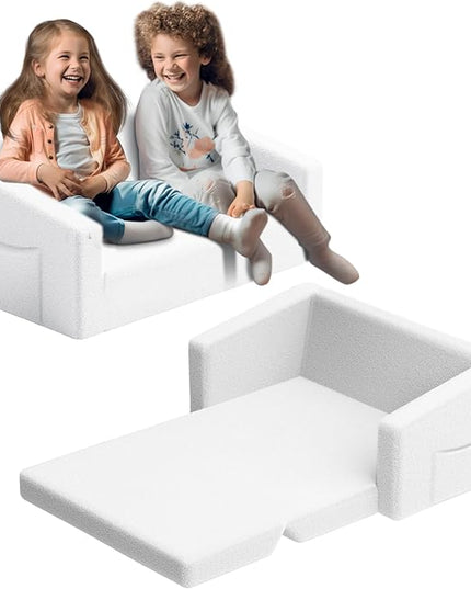 Extra Wide 2 Seater Kids Couch, 2-in-1 Toddler Chairs for Boys & Girls, Kids Sofa with Storage, Comfortable Mini Couch for Kids, Fun Kids Lounge Chair, Toddler Furniture,Children's Gifts(white) - LeafyLoom