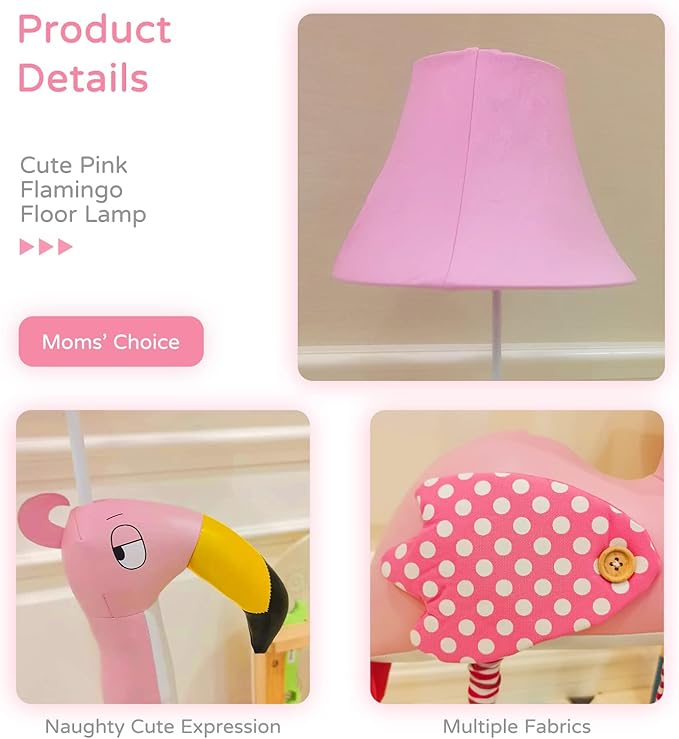 Floor Lamp, Easy-Care Artificial Leather Kids Floor Lamp for Bedroom, 51 Inch Tall Flamingo Hand-Stitched Design Standing Lamp, Package Come with an E26 LED Bulb (Pink Flamingo) - LeafyLoom