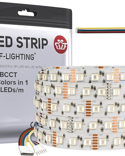 BTF-LIGHTING RGBCCT 5 Colors in 1 LED Tape Lights 5050SMD RGBWW RGB+Dimmable Color Temperature 2700K-6500K 16.4ft 96LED/m 480LED IP30 DC12V White PCB for Home Decoration(No Adapter or Controller) BTF-LIGHTING