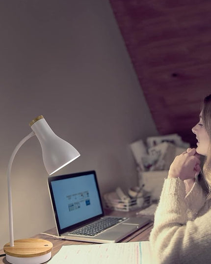 Metal Desk Lamp Touch Reading Lights Table Lamp Arc Desk Lamps for Bedroom, 3 Way Dimmable Bedside Lamp with USB Charging Ports, Reading Lamp for Study Room and Office - (White-02) - LeafyLoom