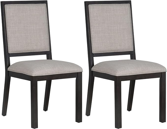 COLAMY Wood Dining Chairs Set of 2, Mid Century Modern Upholstered Kitchen Chairs,19 Inch Fabric Dining Chair with Back for Kitchen Dining Room,Brown - LeafyLoom
