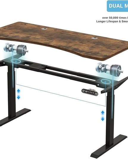 Electric Sit Dual Motor Height Adjustable, Memory Stand Up Desk with Drawer, Ideal for Daily Use at Home Office, Bedroom, 63x30 Inch, Dark Brown - LeafyLoom