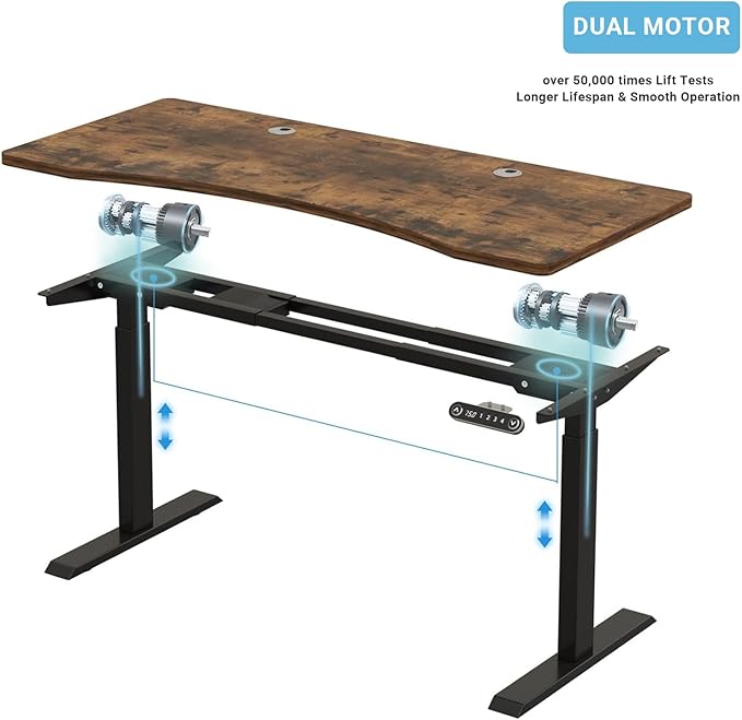 Electric Sit Dual Motor Height Adjustable, Memory Stand Up Desk with Drawer, Ideal for Daily Use at Home Office, Bedroom, 63x30 Inch, Dark Brown - LeafyLoom