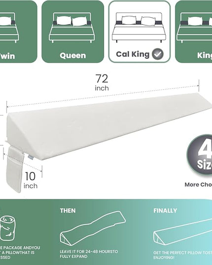 Wedge Pillow Headboard, Ultimate Comfort Bed Wedge Pillow for Headboard, Relaxation Bed Gap Filler for Cal King(72"x10"x6"), Foam Pillow Wedge for Headboard Gap, Overall Bed Gap Filler. - LeafyLoom